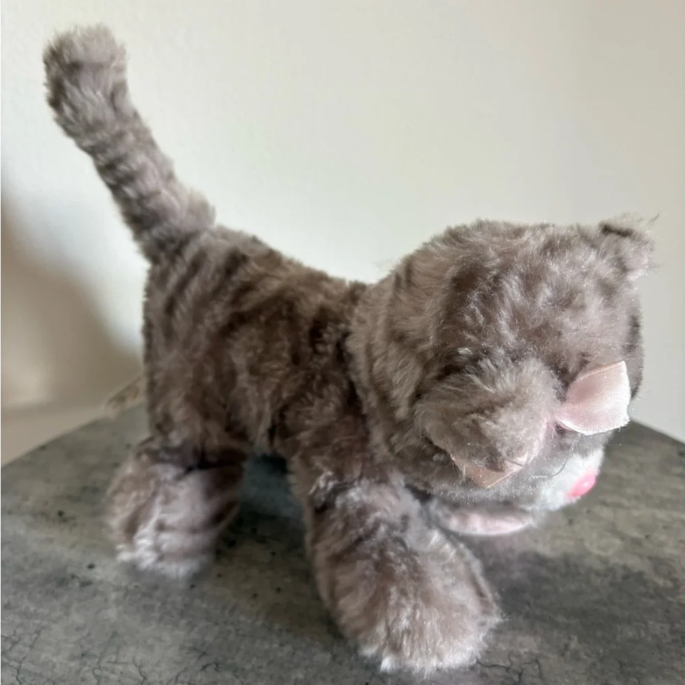 Little Gray Cat Plush Pink Nose Pink Bow The Petting Zoo Soft Cuddlie